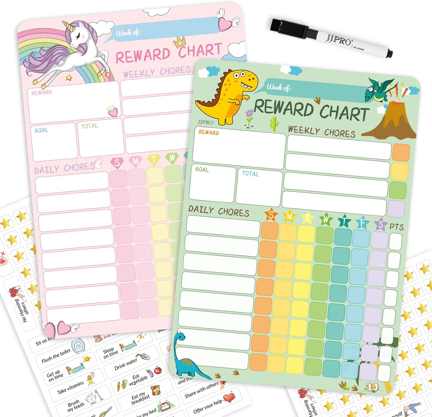 Kids Star Sticker Reward Chart System Fridge Magnet Colors Targeting Motivational Tool