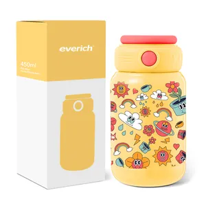 Schattige 450Ml Custom Logo Kleur Dubbele Muur 304 Kinderen Thermos Waterfles Met Eva Zacht Water Fles Deksel En Bpa Gratis Deksel