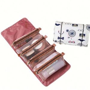 Sacs de maquillage et cosmétiques en polyester grande capacité 4-en-1, couleur unie, avec logo personnalisé, portables pour le voyage, vente en gros - Product Image 3
