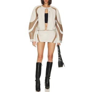 Conjunto de Cuero de Alta Calidad para Mujer al por Mayor: Chaqueta Corta con Cremallera Estilo Urbano y Falda Corta Acampanada de Cuero Brillante con Empalmes - Product Image 2