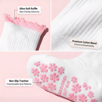 Chaussettes de yoga hautes en tricot à volants avec logo personnalisé CMAX, chaussettes de fitness pour femmes, chaussettes antidérapantes confortables et absorbantes pour le pilates