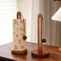 Support de rouleau d'essuie-tout autoportant en bois foncé avec poteau à fentes, pour cuisine, avec décoration en cuir, pompon et perles, vente en gros
