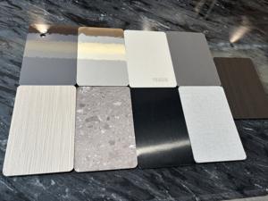 Panneau mural en fibre <span class=keywords><strong>de</strong></span> bambou à texture <span class=keywords><strong>de</strong></span> pierre grise en PVC moderne, motif géométrique, revêtement décoratif, salon, chambre à coucher, imperméable, ignifuge - Product Image 3