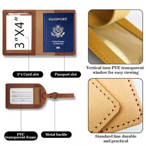 Ensemble de porte-passeport et d'étiquette de bagage en cuir PU avec logo personnalisé, vente en gros - Product Image 3