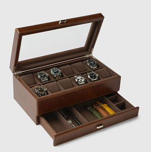 Boîte de montre de luxe <span class=keywords><strong>pour</strong></span> <span class=keywords><strong>hommes</strong></span> boîte à bijoux personnalisée en cuir PU à impression alligator 12 fentes boîte de rangement en cuir PU avec couvercle en verre - Product Image 1