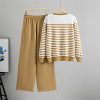 Ensemble deux pièces pour femme, style automne-hiver, tricot tendance, pull rayé, pantalon large