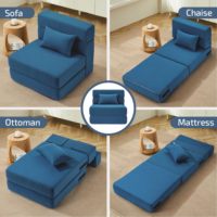 Canapé-lit pliant avec oreiller-Canapé convertible au sol et matelas de couchage, canapé pliable en mousse pour le salon bleu marine