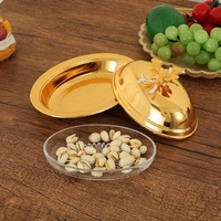 Plateau de service décoratif de style européen de luxe en métal doré et argenté avec couvercle pour bonbons, noix et en-cas