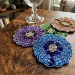 Handmade Beaded Flower <b>Coaster</b> Set, Colorful Seed Bead Floral <b>Drink</b> <b>Coasters</b> for Table Decor, Dining & Home Accessories - Product Image 1