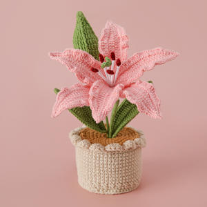 CLTF Fleur Artificielle À La Main Crochet Lily Pot De Fleur <span class=keywords><strong>Mignon</strong></span> <span class=keywords><strong>Cadeau</strong></span> <span class=keywords><strong>pour</strong></span> <span class=keywords><strong>Sa</strong></span> Petite Amie Amie Collègue Crochet Bouquet De Fleurs - Product Image 3