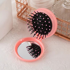 Espejo de viaje, bolsillo plegable redondo, Mini peine, masaje compacto para el cabello, cepillo de pelo para mujeres y niñas con espejo - Product Image 4