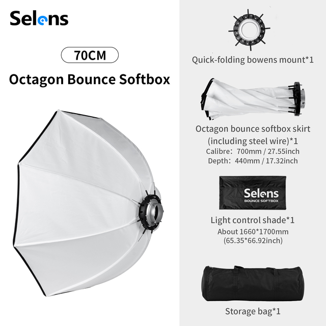 Selens Octagon Bounce Softbox 70cm SLS4-OB70 Backlight Softbox for Product Photography Backlight Softbox for Portraits