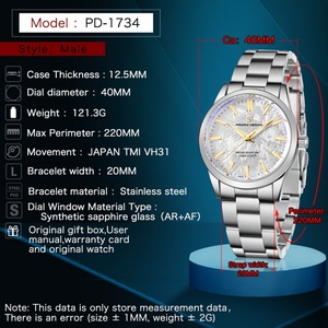 Montre à quartz pour homme PAGANI DESIGN 1734, verre saphir, 100 m étanche, acier inoxydable, montre à quartz pour affaires - Product Image 6