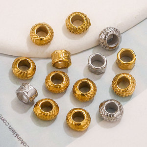 Wheel Pattern Large Hole <b>Beads</b> | 18K PVD Gold Plated Stainless Steel Round Spacer <b>Beads</b> for DIY <b>Bracelet</b> Necklace <b>Making</b> - Product Image 2