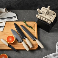 Ensemble de couteaux de cuisine japonais TOALLWIN avec bloc, manche en caoutchouc et acier inoxydable, couteaux de chef
