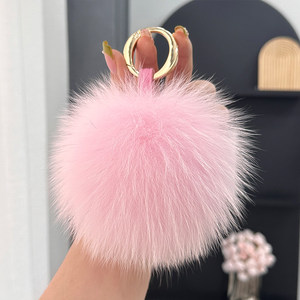 Luxury Fluffy Real Raccoon Fur Ball 15cm Fox Fur Pom Poms Handbag Car <b>Leather</b> Strap Keychain <b>Key</b> <b>Chain</b> - Product Image 2