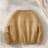 Veste courte en fausse fourrure de daim camel pour femme, col large rabattable, double boutonnage, doublure en mélange de laine