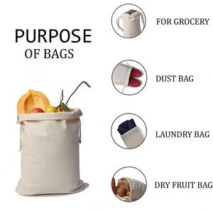 High Quality 100% Organic Cotton Custom Drawstring <b>Bag</b> Canvas Double <b>String</b> Dust <b>Bag</b> With Custom Logo - Product Image 3