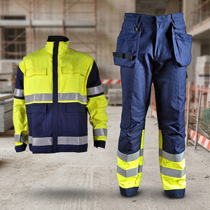 Ensemble de vêtements de travail réfléchissants jaune marine haute visibilité, veste et pantalon industriels certifiés CE, impression UV, construction robuste - Product Image 2