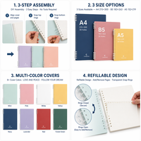 Carnet à feuilles mobiles B5, A4, A5 avec reliure à anneaux détachable, carnet A5 en anglais, carnet à spirale promotionnel