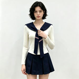Ensemble de costume JK, haut à manches longues à col marin de style <span class=keywords><strong>japonais</strong></span>, mini-jupe plissée taille haute pour cosplay d'anime adulte - Product Image 1