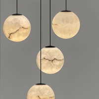 Lustre suspendu décoratif en marbre naturel, design personnalisé, boules d'albâtre, éclairage LED minimaliste, intensité réglable