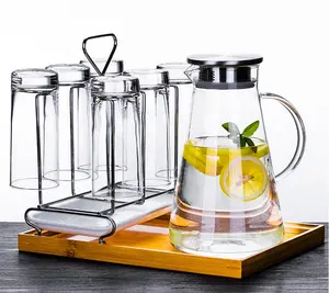 Heat Resistant Glass Water Pitcher And Strainer Lid Beverage Glass Carafe for Juice Lemon Water Iced Tea Glass jug