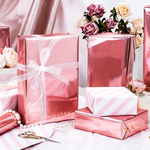 Papel de regalo de color sólido, papel de regalo para el Día de San Valentín, papel de regalo de cumpleaños, papel de regalo rosa de doble cara para niña - Product Image 2