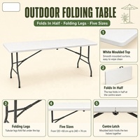 Ensemble de table et chaises rectangulaires en plastique blanc pliables et robustes pour 10 personnes, idéal pour les fêtes de jardin (6ft, 8ft)