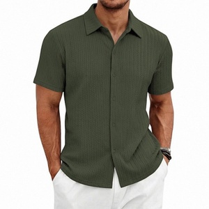 Camicia Casual a Maniche Corte da <span class=keywords><strong>Uomo</strong></span>, <span class=keywords><strong>Abbigliamento</strong></span> Maschile all'Ingrosso, Camicia <span class=keywords><strong>Slim</strong></span>-<span class=keywords><strong>Fit</strong></span> a Maniche Corte con Bottoni in Khaki Chiaro - Product Image 4