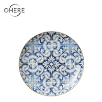 Service de vaisselle en porcelaine Ohere, vaisselle en porcelaine en gros, vaisselle de restaurant, assiettes en céramique bleues marocaines pour mariage et fête