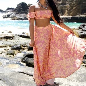 ชุดเดรสแม็กซี่สั่งทำพิเศษ ผ้าเรยอนซักแล้ว ชุดเดรสชายหาด ผู้ผลิตชุดเดรสลายฮาวาย ชุดเดรสสองชิ้น - Product Image 1