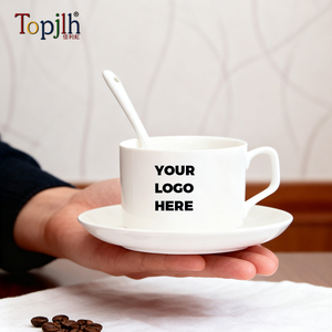 Topjlh 5oz thăng hoa khoảng trống cốc cà phê Bộ với muỗng chiếc đĩa số lượng lớn gốm biểu tượng tùy chỉnh quán cà phê bán buôn khuyến mại Nguồn cung cấp - Product Image 4
