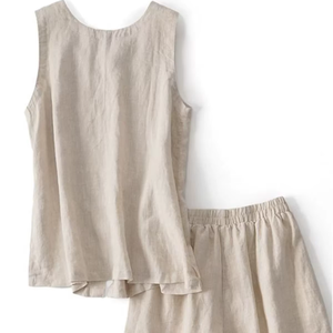 French Style 100% Pure <strong>Linen</strong> Sleeveless Vest <strong>Tops</strong> and Wide Leg Shorts Two Piece Outfit Fashion Casual <strong>Linen</strong> Sets <strong>Women</strong> - Product Image 1