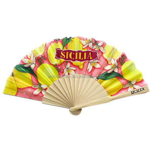 Éventail pliant en bois de citronnier 23 cm, en tissu espagnol, pour femmes, en bambou, vente en gros - Product Image 5