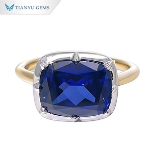 TIANYU GEMS Custom10K14K18K Private Custom <b>Cushion</b> Cut Lab Blue Sapphire Solitaire Ring Two Tone Gold Bezel Setting Custom <b>Big</b> - Product Image 1