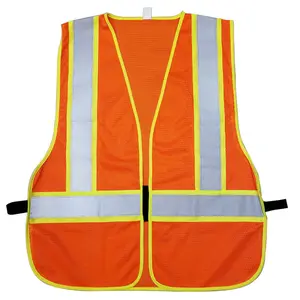 Unisex tela de malla de poliéster naranja fluorescente construcción chaleco reflectante de seguridad