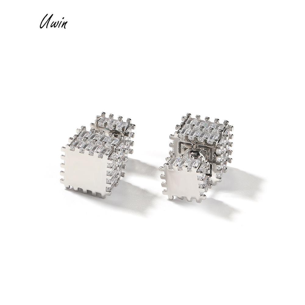 Boucles D'Oreilles Puce Carré Diamant Cz Or Gris 18K - Femme, Neuf Avec Étiquettes
