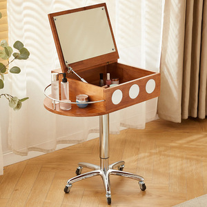Mesa de Maquillaje Moderna Pequeña de Estilo Retro, Móvil y Elevable, Estilo <span class=keywords><strong>Bauhaus</strong></span>, de una Sola Pieza, con Espejo Iluminado para Dormitorio - Product Image 1
