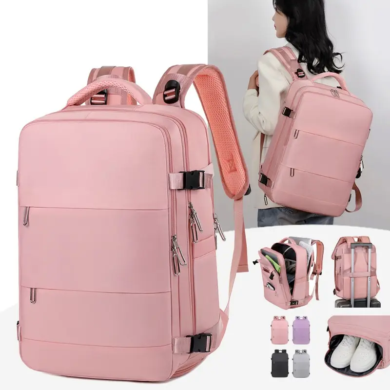 Individuelle Marke Unisex wasserdicht rosa Nylon Multi-Taschen tragen auf dem Flugzeug Reisen Geschäft Laptop Rucksack mit Schuhfach