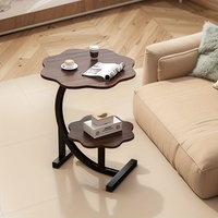 Table d'appoint double couche en forme de fleur, style classique, table de chevet en métal avec étagère de rangement, dessus de table rond, 1 pièce