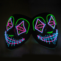 Masque LED fantôme rechargeable en PVC en stock, accessoires de fête effrayants à lumière froide EL pour Halloween et soirées de bal