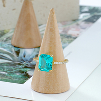 Unique Moderne Personnalité Chrome Coeurs Bijoux 925 Argent Gemme Mer Bleu Paraiba Géométrique Carré Anneau
