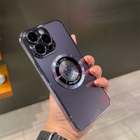 Coque de téléphone portable magnétique de couverture arrière transparente en PC électrolytique de luxe pour iPhone 13 14 15 16 Pro Max avec protection de Film d'objectif