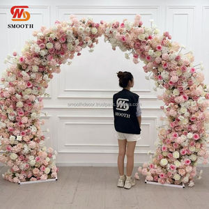 Arche de fleurs en soie rose à une seule face, très vendue, 8 pieds, personnalisable, support de toile de fond artificielle pour mariage et fête - Product Image 6