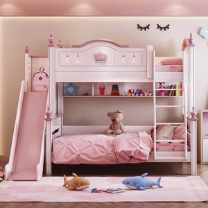 Cama de princesa Rosa moderna para niños, literas dobles, muebles de dormitorio para niñas, estilo americano de madera de alta calidad