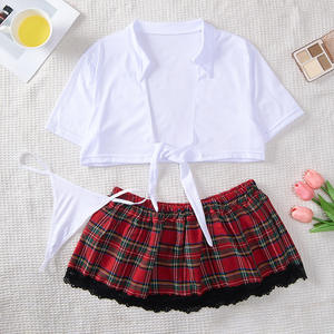 Conjunto de ropa interior sexy, uniforme de estudiante japonés, camisa blanca seductora, Falda corta de encaje a cuadros, conjunto de lencería - Product Image 6