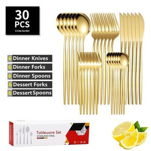 30-Mảnh Thép Không Gỉ Gương Đánh Bóng Sang Trọng Flatware Set Dao Dforks Thìa Vàng Ẩm Thực Phương Tây Máy Rửa Chén An Toàn Bền - Product Image 1