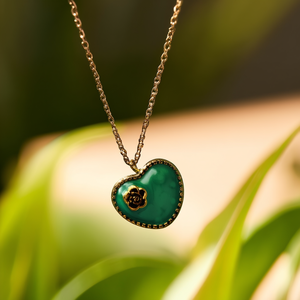 Fashion Pendant Necklace <b>Heart</b> <b>Shape</b> Green Enamel Gold Plated Chain 316L Stainless Steel Sustainable Resistant - Product Image 3