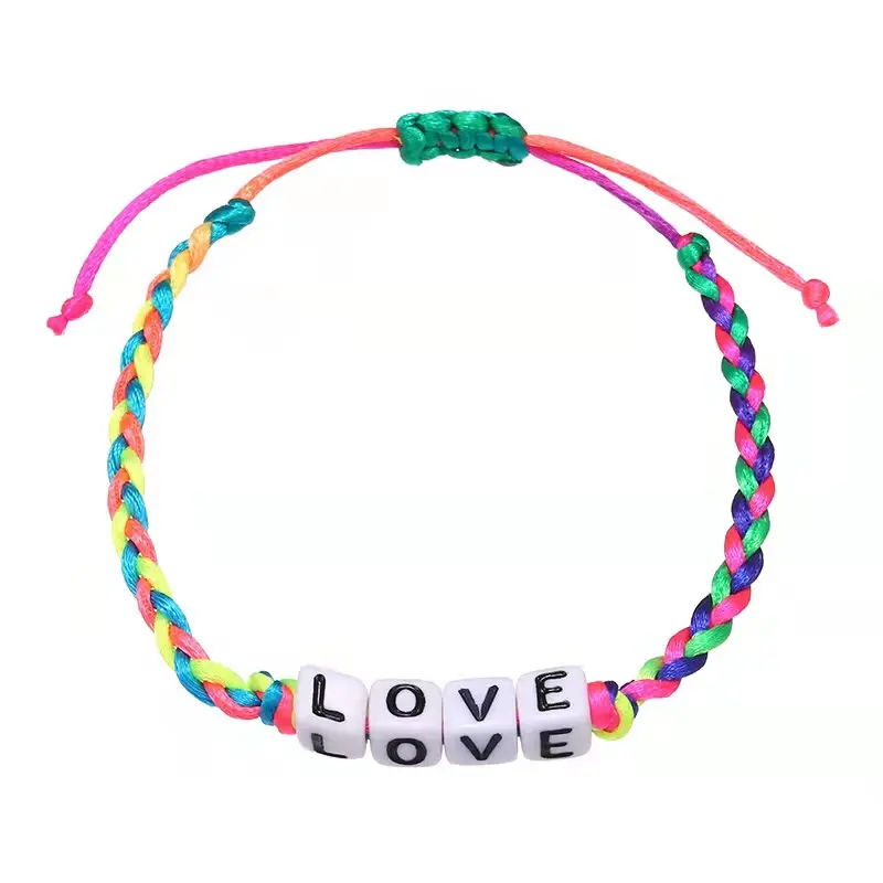 Women Jewelry Gift Handmade friendship fashion braided rope enamel acrylic letter words love letter bead bracelets women beads